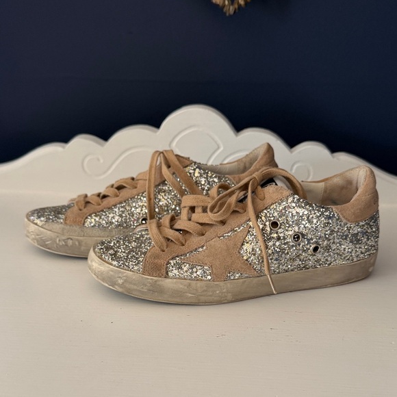 Golden Goose Beige and Silver Glitter Sneakers - Picture 9 of 16